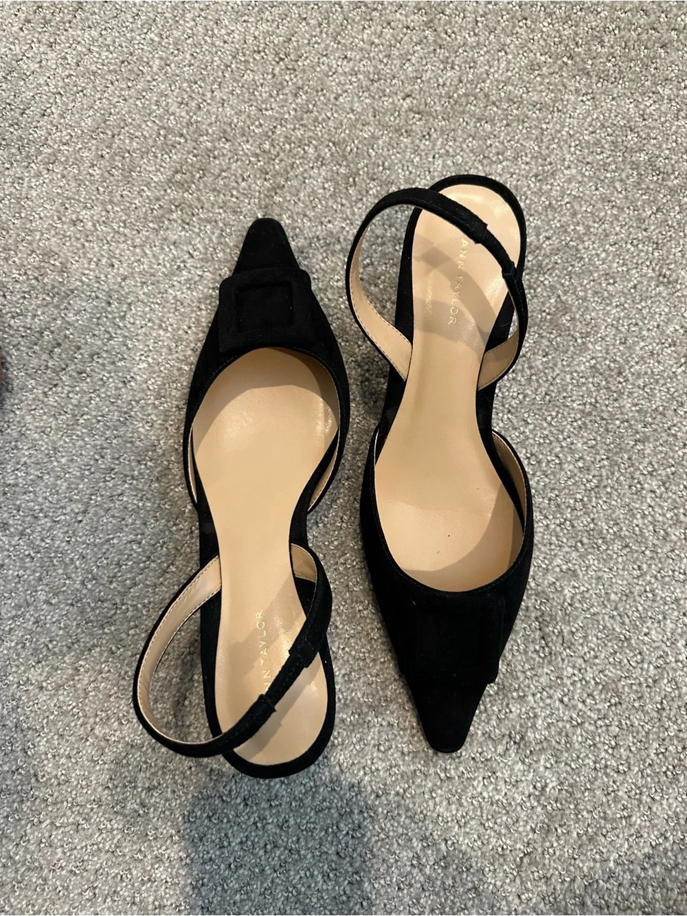 Ann Taylor Black Suede Pointed Slingback Heels - Picture 2 of 6